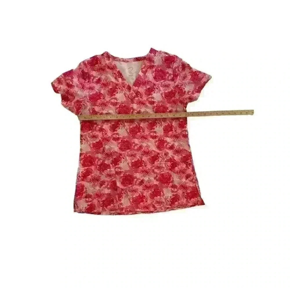 Women's Pink Scrub Top Pockets Size Small S Floral Vneck Short Sleeve by Maevn‎ - Picture 5 of 7
